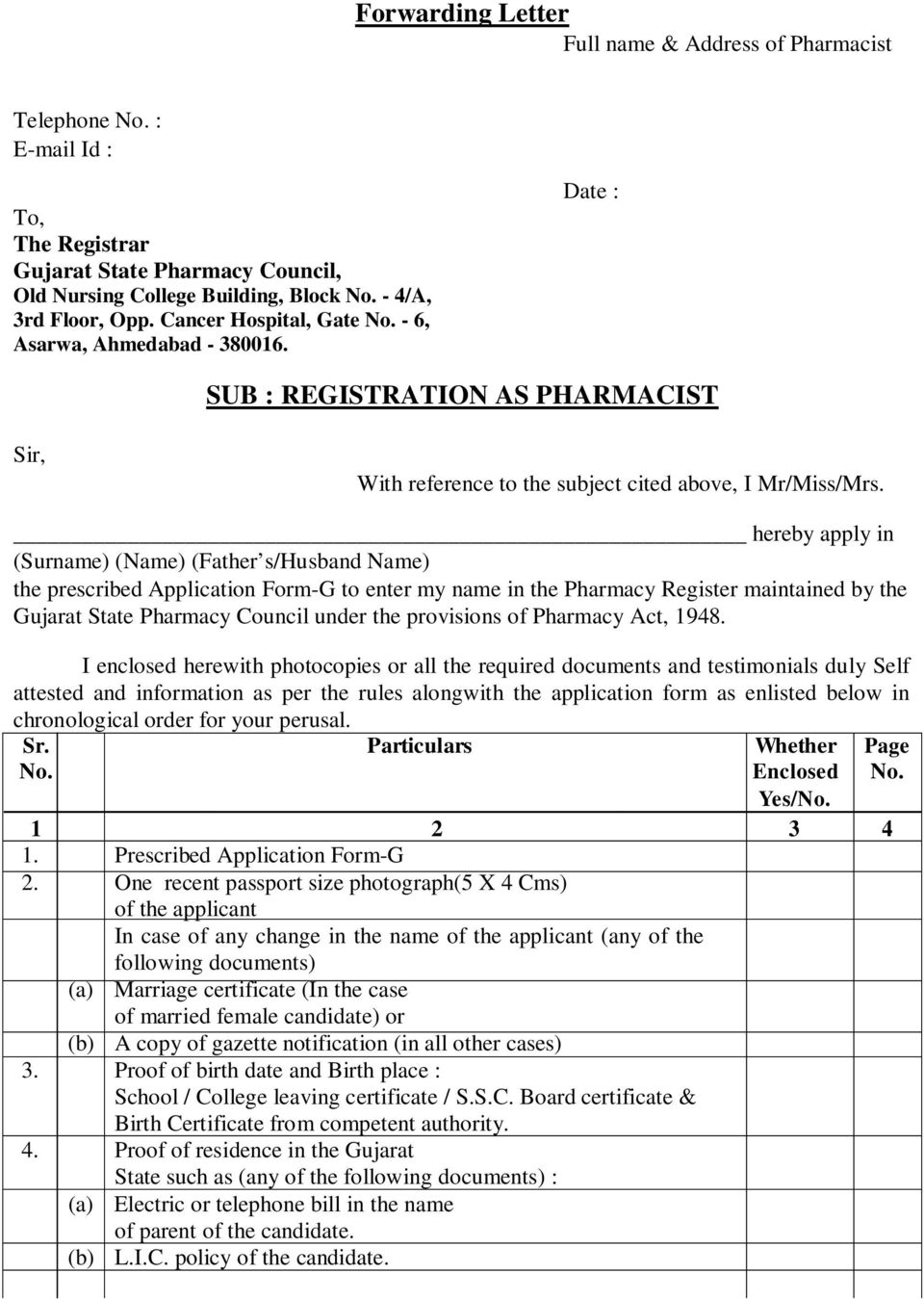 Form "G" Register